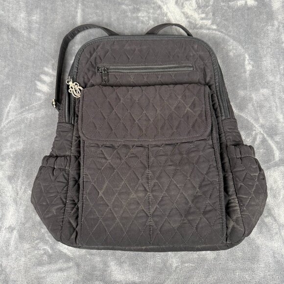 Vera Bradley Black Quilted Back Back Pack  14"x12" Zip Closure - Picture 1 of 10